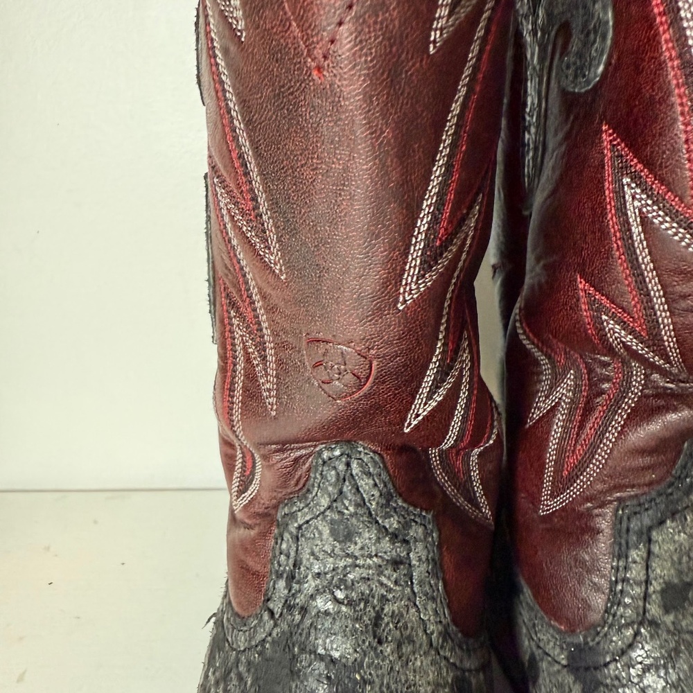 Ariat Boots Red Black Distressed Cowboy Western Whiplash? Men's Size 7.5 B - Picture 7 of 10